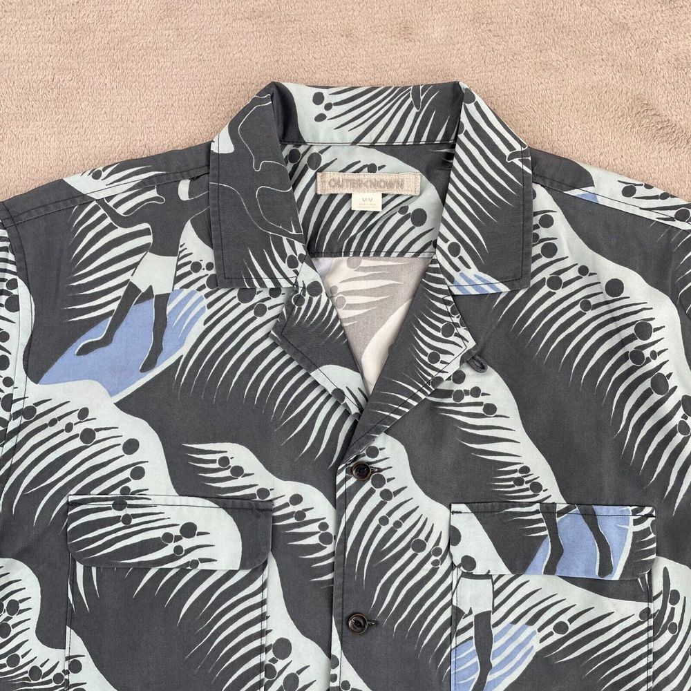 Outerknown Backyard Shirt Men Medium Ventura‎ Blue Waves Surfer Loop Collar NWOT